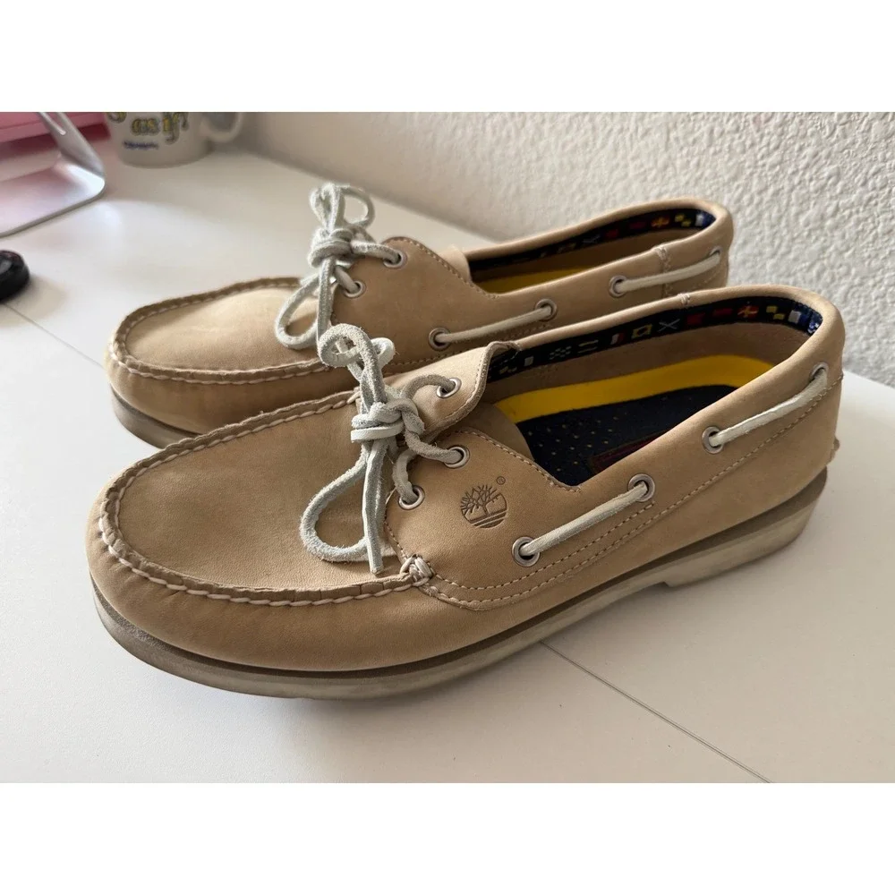 Timberland Mens Tan Leather Boat Shoes 2-Eye Nautical Loafers 71093 Size 10W